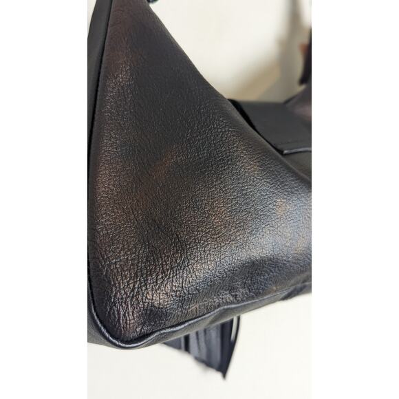 Y2K Revival Vibes NWT 100% Leather Shoulder Bag Grommets Fringe - Picture 6 of 9